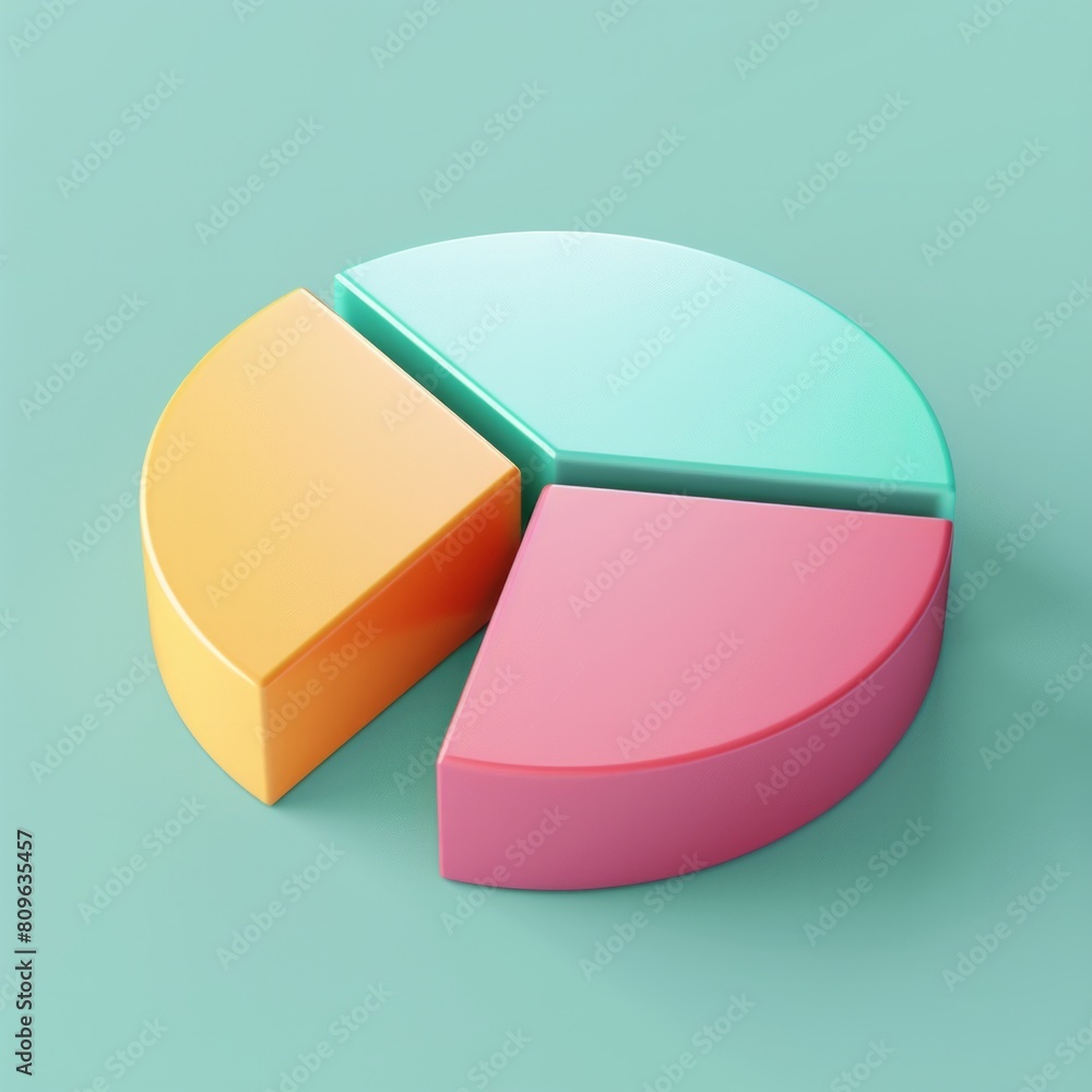 Poster market share pie icon illustrate a 3d pie chart with one segment colored differently, indicating a s
