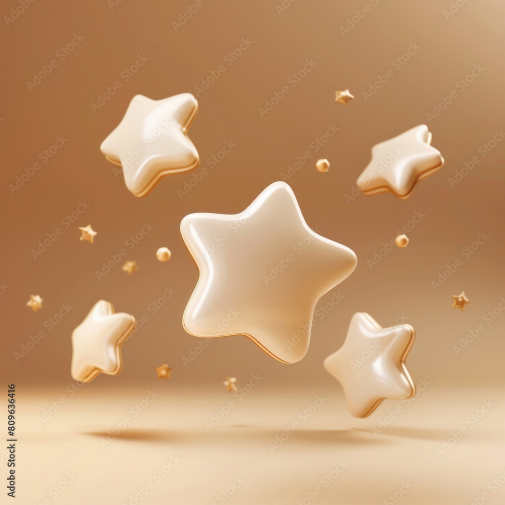 Poster rotating stars review icon depict a 3d icon with stars that appear to be rotating, symbolizing ongoi