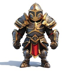Fototapeta premium 3D armored knight cartoon style illustration Isolated white background game asset 3d illustration.