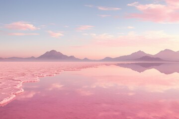 Naklejka premium Surreal Pink salt lake spa. Vacation beauty. Generate Ai