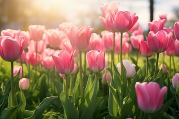 Soft Pink tulips. Spring flower love. Generate Ai