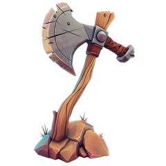 3D axe weapon cartoon style illustration AI Image Generative Isolated white background