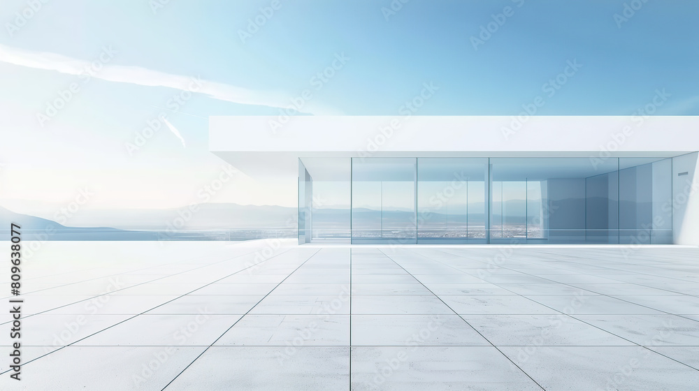 Aufkleber white minimal architecture building background empty wide space for mock up, concrete floor car park