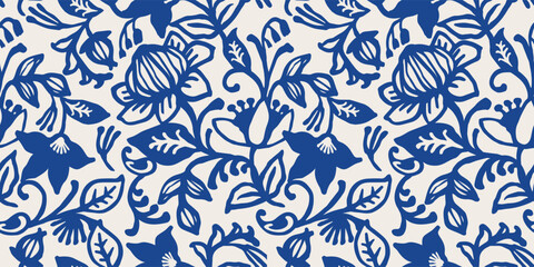 Ethnic blue seamless patterns with plant motifs. Modern abstract design for paper, cover, fabric, interior decor and other