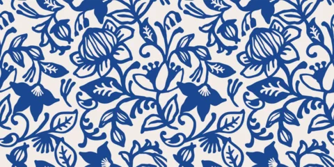 Ethnic blue seamless patterns with plant motifs. Modern abstract design for paper, cover, fabric, interior decor and other © Nadia Grapes