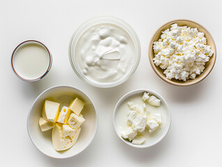 Assorted Fresh Dairy Products on White Background