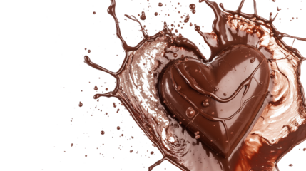 Splashing chocolate heart isolated on a transparent background
