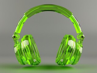 A pair of green headphones with a transparent plastic.