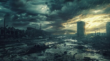 A photo-realistic depiction of an apocalyptic, stormy sky