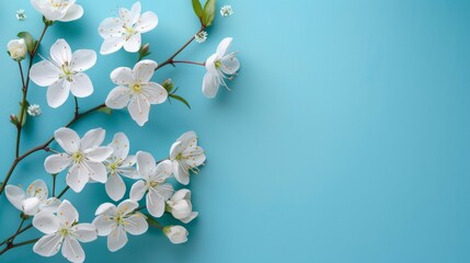 White flowers on a blue background.