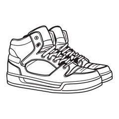 Simple line art sneaker shoes, vector illustration on white background