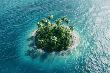 Top-view of a small tropical island isolated in the middle of the ocean - Powered by Adobe