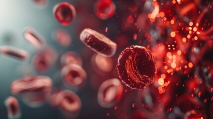 Detailed visualization of red blood cells in a dynamic flow, emphasizing medical or scientific research themes