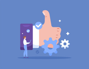 best practice. top performance. the best method. the most effective and efficient way to complete the task. illustration of a worker with his thumb up. illustration concept design. graphic elements