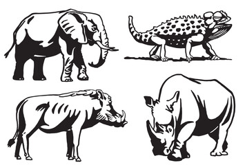 Graphical set of animals on white background, vector illustration