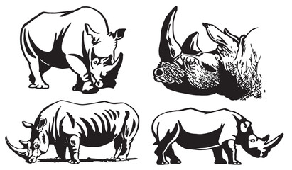 Graphical set of rhinos isolated on white background,vector elements