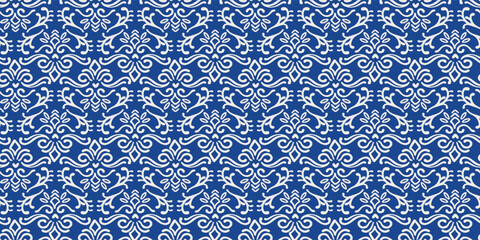 Ethnic blue seamless patterns with plant and geometric elements. Modern abstract design for paper, cover, fabric, interior decor and other