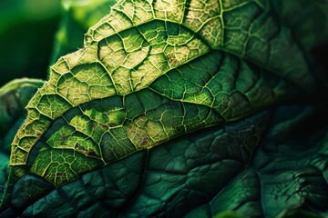 The crumpled texture of a green leaf background, Ai generated