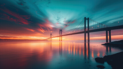 Long exposure of Infinite Bridge and Aarhus Bay at sunrise