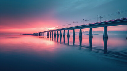 Fototapeta premium Long exposure of Infinite Bridge and Aarhus Bay at sunrise