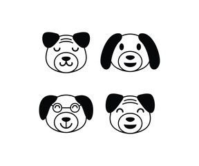 dog cute face head animal cartoon drawing character icon vector design simple black white illustration collections sets