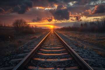 Fototapeta premium railway in autumn - Created with Generative AI Technology. Beautiful simple AI generated image in 4K, unique.