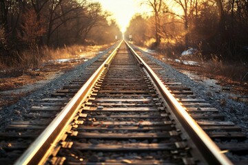 Fototapeta premium railway in autumn - Created with Generative AI Technology. Beautiful simple AI generated image in 4K, unique.