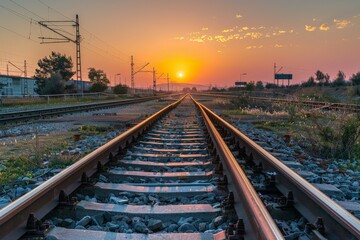 Fototapeta premium railway in autumn - Created with Generative AI Technology. Beautiful simple AI generated image in 4K, unique.