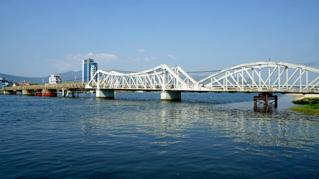 old bridge over river in kampot