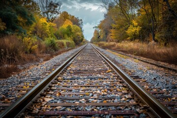 Fototapeta premium railway in autumn - Created with Generative AI Technology. Beautiful simple AI generated image in 4K, unique.