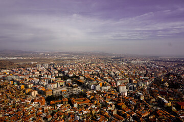 4 February 2024 Afyonkarahisar Turkey. Afyonkarahisar castle and Afyon cityscape from castle on a cloudy winter day