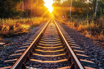 Obraz premium railway in autumn - Created with Generative AI Technology. Beautiful simple AI generated image in 4K, unique.