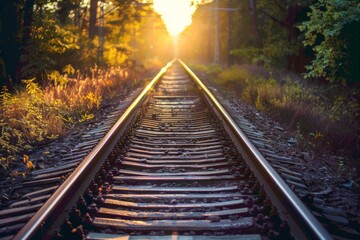 Obraz premium railway in autumn - Created with Generative AI Technology. Beautiful simple AI generated image in 4K, unique.