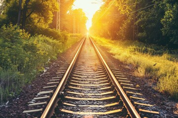 Obraz premium railway in autumn - Created with Generative AI Technology. Beautiful simple AI generated image in 4K, unique.