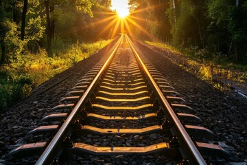 Naklejka premium railway in autumn - Created with Generative AI Technology. Beautiful simple AI generated image in 4K, unique.