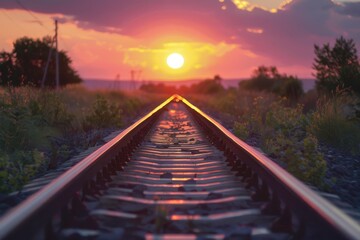 Fototapeta premium railway in autumn - Created with Generative AI Technology. Beautiful simple AI generated image in 4K, unique.