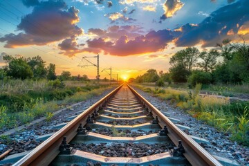 Obraz premium railway in autumn - Created with Generative AI Technology. Beautiful simple AI generated image in 4K, unique.