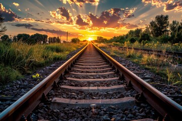 Fototapeta premium railway in autumn - Created with Generative AI Technology. Beautiful simple AI generated image in 4K, unique.