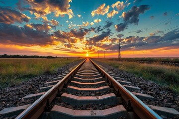 Fototapeta premium railway in autumn - Created with Generative AI Technology. Beautiful simple AI generated image in 4K, unique.