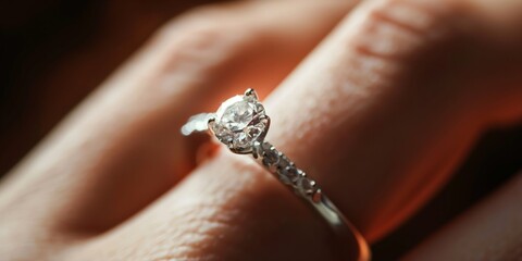The photo showcases a diamond engagement ring on a finger, highlighting commitment and love