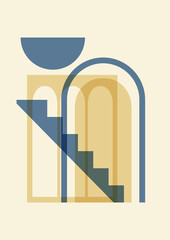 Minimalist aesthetic geometric balancing shapes poster. Modern wallpaper art boho style artistic design