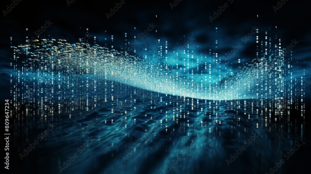 Leinwandbilder A binary code sequence flowing like a river of data, representing the digital language that powers our world.