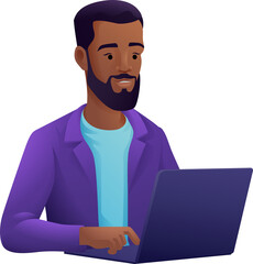 Man Using Laptop Computer Cartoon Illustration