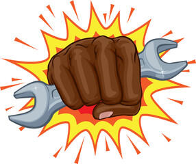 Spanner Wrench Fist Hand Explosion Pop Art Cartoon