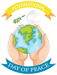 Hands cradling Earth with dove and olive branch
