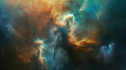 Obraz premium A breathtaking of a nebula, revealing its intricate cosmic tapestry and mesmerizing colors.