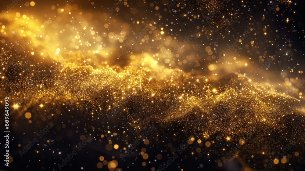 Poster A captivating image of golden particles and stardust forming intricate patterns and shapes, reminiscent of celestial constellations.