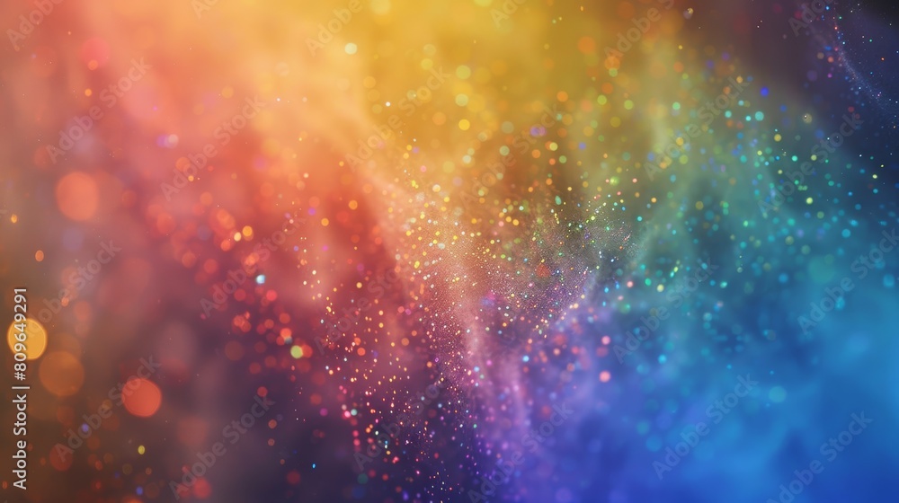 Poster A captivating slow-motion close-up of dust particles reflecting the colors of a rainbow, creating a mesmerizing spectacle.