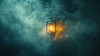 Luminous Ambiance: Cinematic Lantern Adrift in Fog