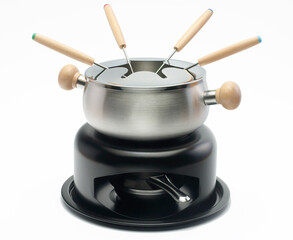 Cheese fondue pot in white background